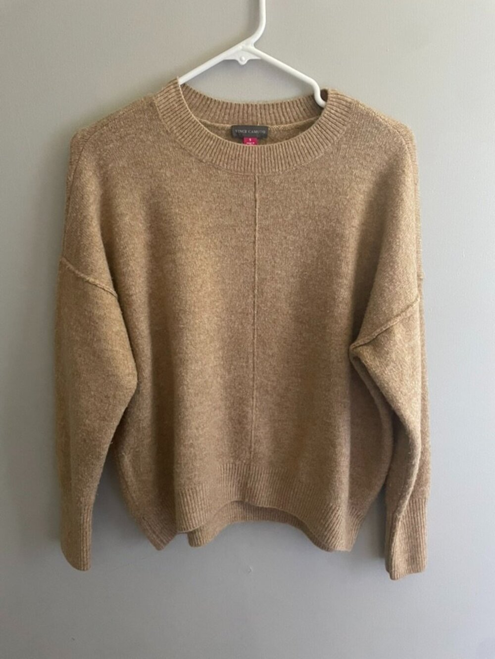 Vince Camuto Tan Crewneck Sweater Womens Small Soft Knit Pullover Beige